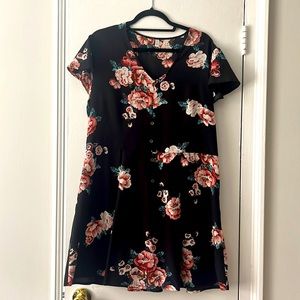 Xhilaration black floral dress pink and green short sleeve sundress mini